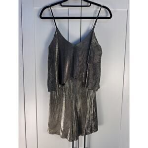 ILLA ILLA Metallic Romper Silver Pleated Shimmer Party Clubwear Holiday Size M